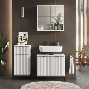 wohnli-moebel-suche-M25111785-1 Badschrank mit Tür und Schublade Weiß 40x87cm 40x87x35cm Spanplatte Weiß Vicco Möbel Badezimmermöbel