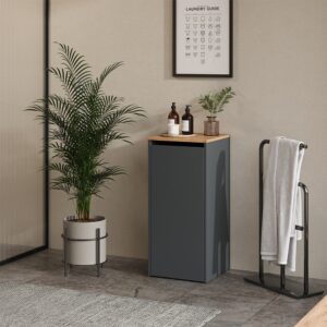 wohnli-moebel-suche-M25111790-1 Badschrank mit Wäschkorb Anthrazit/Goldkraft Eiche 40.2x88.2cm 41x89x41cm Spanplatte Schwarz Vicco Möbel Badezimmermöbel