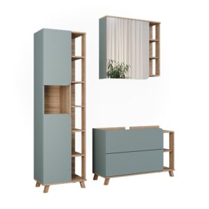Wohnli Möbelsuche - Badmöbel-Set 3 Teile Sonoma/Blau 100x65cm