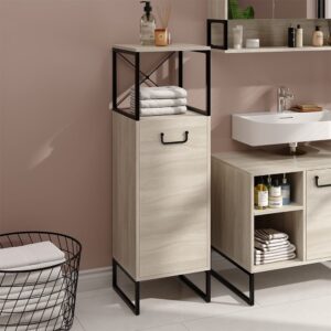 wohnli-moebel-suche-M25111793-1 Midischrank Eiche/Schwarz 36x116.5cm 36x117x33cm Spanplatte Braun Vicco Möbel Badezimmermöbel