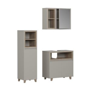 wohnli-moebel-suche-M25111794 Wohnli Möbelsuche - Badmöbel-Set 3 Teile mit Midischrank Greige/Eiche 60x61cm