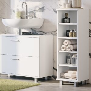wohnli-moebel-suche-M25111803-1 Midischrank mit 5 offenen Fächern Weiß 30.2x95cm 31x95x30cm Spanplatte Weiß Vicco Möbel Badezimmermöbel
