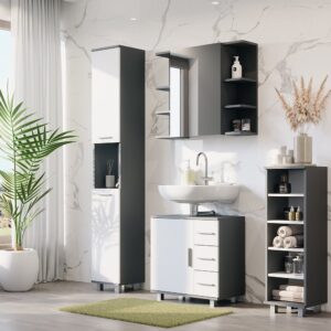 Badmöbel-Set 4 Teile Anthrazit/Weiß 60.2x60.8cm 61x61x33cm Spanplatte Schwarz Vicco Möbel Badezimmermöbel