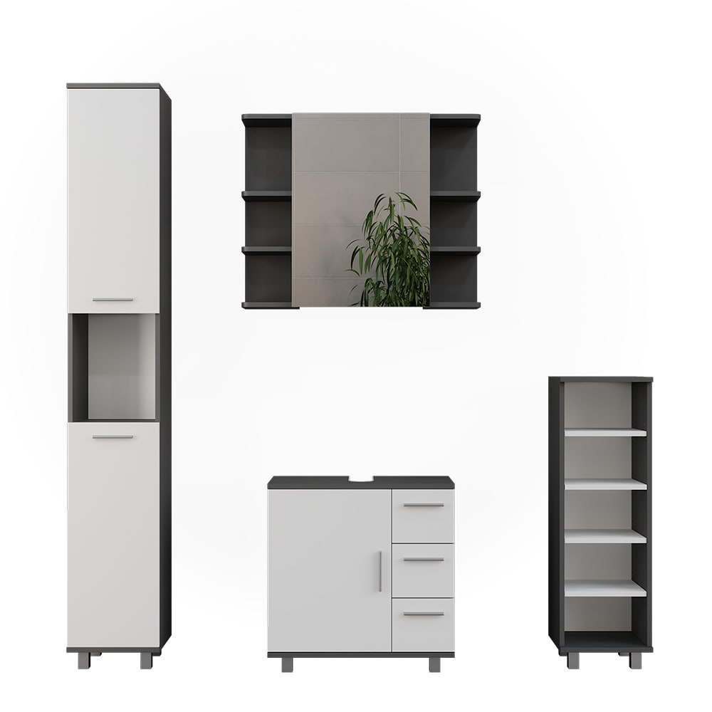 Wohnli Möbelsuche - Badmöbel-Set 4 Teile Anthrazit/Weiß 60.2x60.8cm