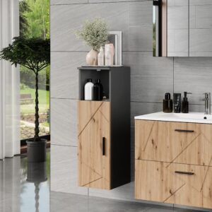 wohnli-moebel-suche-M25111805-1 Midischrank mit 1 Tür Anthrazit/Goldkraft Eiche 30x93cm 30x93x30cm Spanplatte Schwarz Vicco Möbel Badezimmermöbel