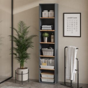 Hochregal  Anthrazit/Goldkraft Eiche 40.2x188.6cm 41x189x28cm Spanplatte Schwarz Vicco Möbel Badezimmermöbel Bad-Hochschränke