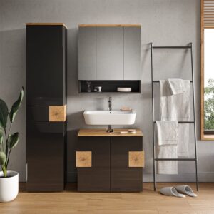 wohnli-moebel-suche-M25111926-1 Badschrank Anthrazit 40x184.2cm 40x185x37cm Spanplatte Schwarz Vicco Möbel Badezimmermöbel Bad-Hochschränke