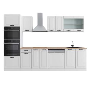 Wohnli Möbelsuche - Küchenzeile mit Hochschrank AP Eiche Weiß Landhaus 300x81