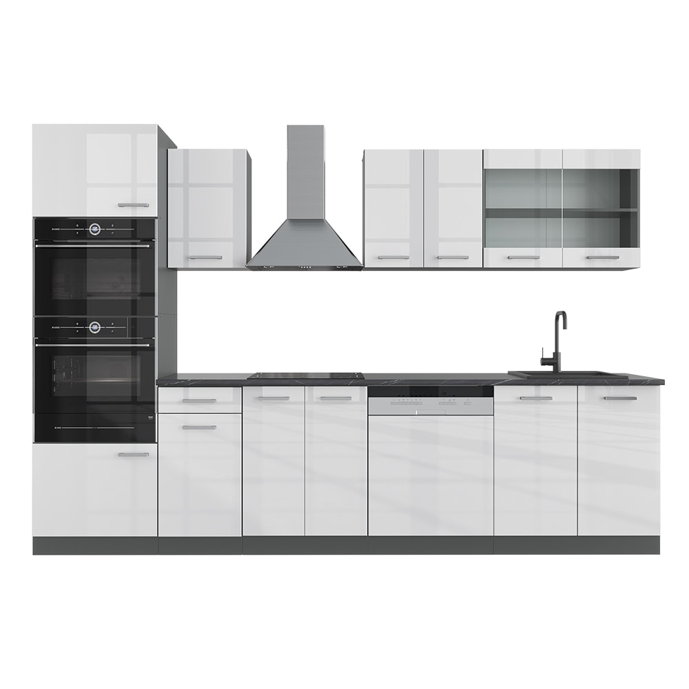 wohnli-moebel-suche-M25120137 Wohnli Möbelsuche - Küchenzeile mit Hochschrank AP Anthrazit Weiß Hochglanz 300x81