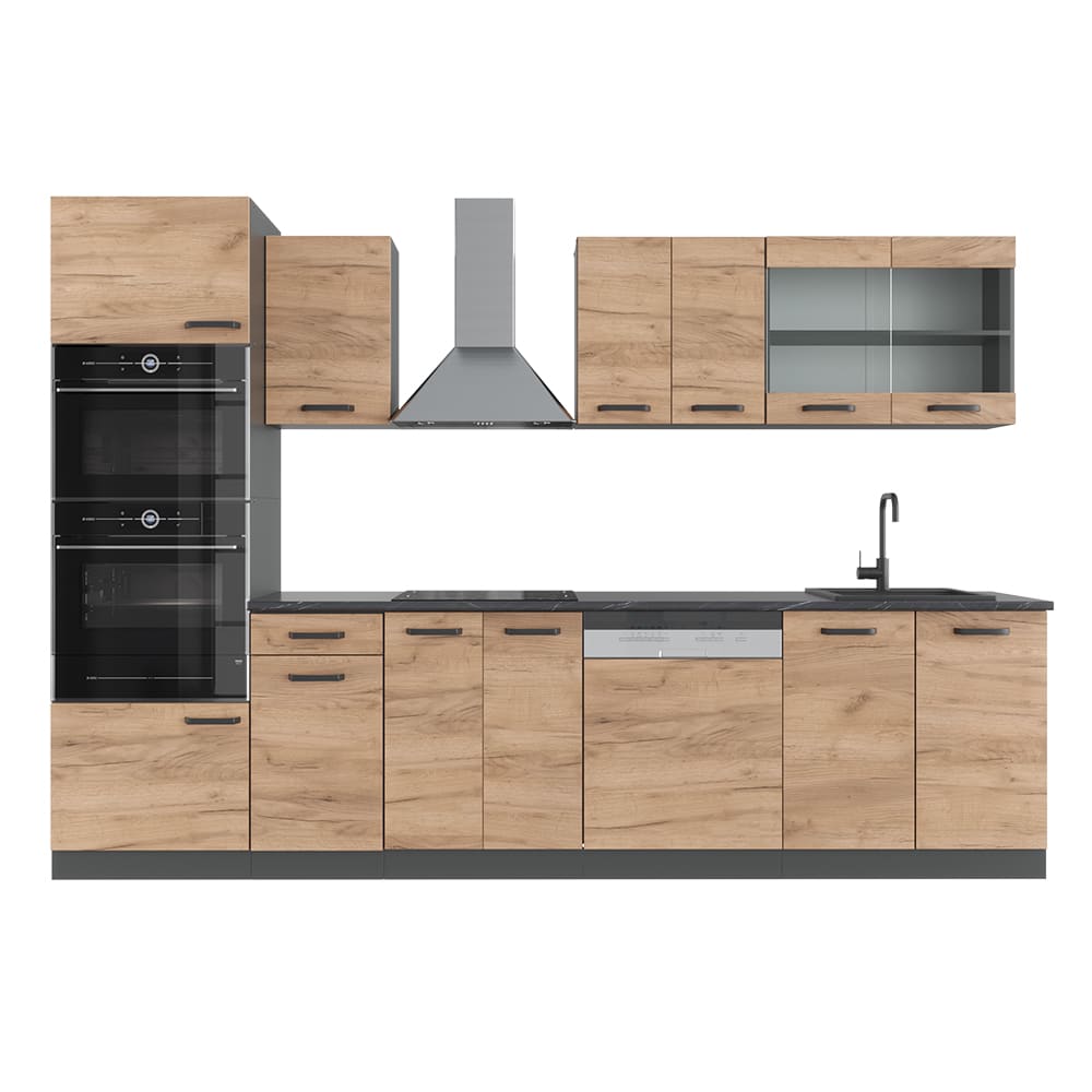 wohnli-moebel-suche-M25120661 Wohnli Möbelsuche - Küchenzeile mit Hochschrank AP Anthrazit Goldkraft Eiche 300x81
