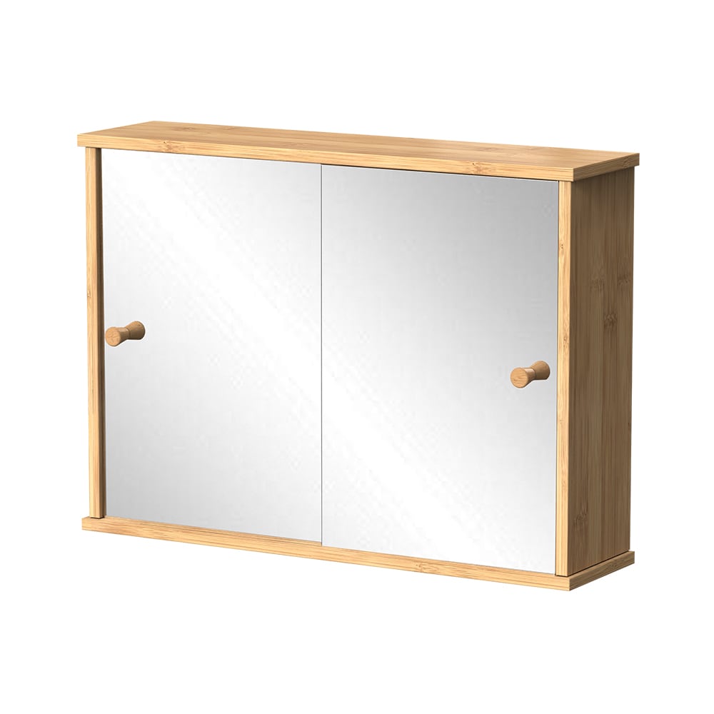 wohnli-moebel-suche-M25125204 Wohnli Möbelsuche - Badezimmerspiegel mit 2 Schiebe-Spiegeltüren Bambus 55x40cm