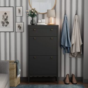 wohnli-moebel-suche-M25129659-1 Schuhschrank Schwarz 60x115cm 60x115x24cm Spanplatte Schwarz Vicco Möbel Flurmöbel Schuhschränke