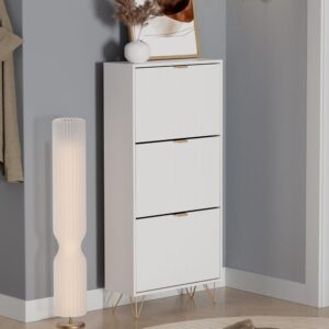 wohnli-moebel-suche-M25129679-1 Schuhschrank 3 Fächer Weiß 60x128.5cm 60x129x24cm Spanplatte Weiß Vicco Möbel Flurmöbel Schuhschränke