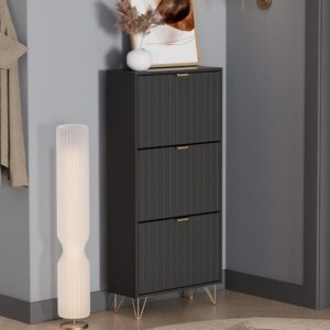 wohnli-moebel-suche-M25129698-1 Schuhschrank 3 Fächer Schwarz 60x128.5cm 60x129x24cm Spanplatte Schwarz Vicco Möbel Flurmöbel Schuhschränke