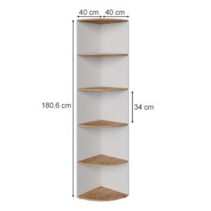 Eckregal  Weiß/Goldkraft Eiche 40x180.6cm 40x180x40cm Spanplatte Weiß Vicco Möbel Wohnzimmermöbel Regale