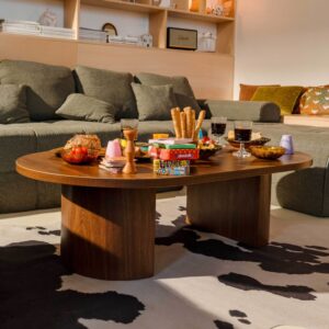 wohnli-moebel-suche-M25133309-1 120 cm moderner ovaler Couchtisch mit dunkler Holzoptik 120x35x70cm Holz Braun Oviala Möbel Wohnzimmermöbel Couchtische