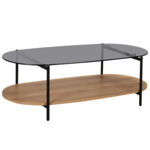 Wohnli Möbelsuche - Moderner ovaler Couchtisch L 120 cm aus hellem Holzglas