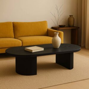 wohnli-moebel-suche-M25133397-1 Moderner ovaler Couchtisch (120 cm) mit schwarzem Holzeffekt 120x35x70cm Holz Schwarz Oviala Möbel Wohnzimmermöbel Couchtische