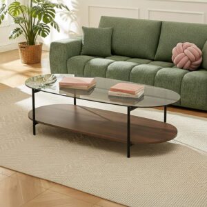 Moderner ovaler Couchtisch L 120 cm aus transparentem Glas 120x40x55cm Glas Braun Oviala Möbel Wohnzimmermöbel Couchtische