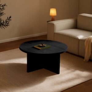 wohnli-moebel-suche-M25133476-1 80 cm runder skandinavischer Couchtisch mit schwarzem Holzeffekt 0x45x0cm Holz Schwarz Oviala Möbel Wohnzimmermöbel Couchtische