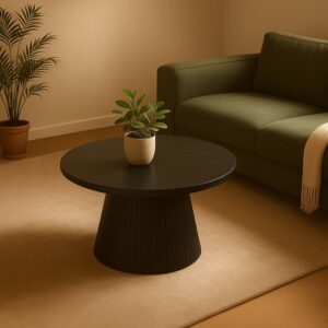 runder Couchtisch (80 cm) mit schwarzem Holzeffekt