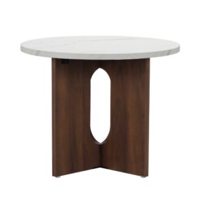 Wohnli Möbelsuche - Moderner runder Couchtisch 50 cm dunkles Holz Marmoreffekt