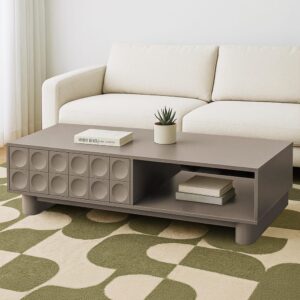 Rechteckiger Couchtisch L120 cm beige 120x39x60cm Holz Beige Oviala Möbel Wohnzimmermöbel Couchtische