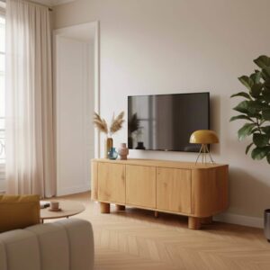Skandinavischer TV-Schrank mit 3 Türen L 120 cm helles Holz 120x50x40cm Holz Beige Oviala Möbel Wohnzimmermöbel TV-Möbel