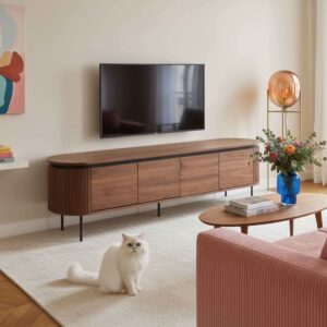 wohnli-moebel-suche-M25133566-1 Rechteckiger TV-Schrank mit 2 Türen L200 cm dunkler Holzeffekt 200x55x40cm Holz Braun Oviala Möbel Wohnzimmermöbel TV-Möbel