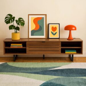 wohnli-moebel-suche-M25133572-1 Rechteckiger TV-Schrank mit 2 Türen L160 cm dunkles Holz 160x35x40cm Holz Braun Oviala Möbel Wohnzimmermöbel TV-Möbel