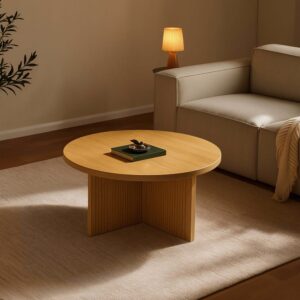 wohnli-moebel-suche-M25133578-1 80 cm runder skandinavischer Couchtisch mit hellem Holzeffekt 0x45x0cm Holz Beige Oviala Möbel Wohnzimmermöbel Couchtische