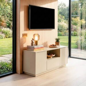wohnli-moebel-suche-M25133587-1 Moderner rechteckiger TV-Schrank L140 cm ecru 140x52x40cm Holz Weiß Oviala Möbel Wohnzimmermöbel TV-Möbel