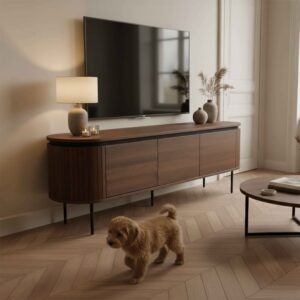 wohnli-moebel-suche-M25133598-1 Rechteckiger TV-Schrank mit 2 Türen L160 cm dunkler Holzeffekt 160x55x40cm Holz Braun Oviala Möbel Wohnzimmermöbel TV-Möbel