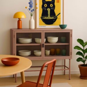 Modernes 2-türiges Sideboard 110 cm aus Metall und braunem Glas 110x90x43cm Stahl Braun Oviala Möbel Esszimmermöbel Sideboards, Highboards & niedrige Anrichten