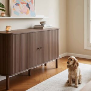 wohnli-moebel-suche-M25133664-1 Skandinavisches Sideboard mit 2 Türen L140 cm dunkles Holz 140x76x40cm Holz Braun Oviala Möbel Esszimmermöbel Sideboards, Highboards & niedrige Anrichten