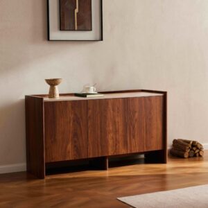 wohnli-moebel-suche-M25133669-1 Modernes rechteckiges Sideboard mit 3 Türen L140 cm dunkles Holz 140x75x40cm Holz Braun Oviala Möbel Esszimmermöbel Sideboards, Highboards & niedrige Anrichten