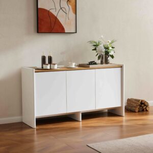 Modernes rechteckiges Sideboard mit 3 Türen L140 cm Weiß 140x75x40cm Holz Weiß Oviala Möbel Esszimmermöbel Sideboards, Highboards & niedrige Anrichten
