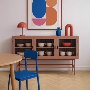 Modernes 3-türiges Sideboard 120 cm aus Metall und braunem Glas 120x66x40cm Stahl Braun Oviala Möbel Esszimmermöbel Sideboards, Highboards & niedrige Anrichten