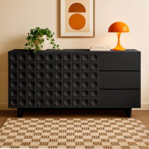 Modernes rechteckiges Sideboard mit  L160 cm schwarz 160x78x40cm Holz Schwarz Oviala Möbel Esszimmermöbel Sideboards, Highboards & niedrige Anrichten