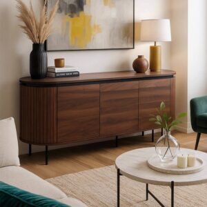 wohnli-moebel-suche-M25133685-1 Modernes rechteckiges Sideboard mit 3 Türen L160 cm dunkles Holz 160x76x40cm Holz Braun Oviala Möbel Esszimmermöbel Sideboards, Highboards & niedrige Anrichten