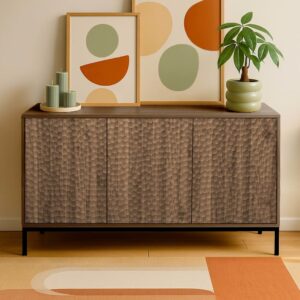 Modernes rechteckiges Sideboard mit 3 Türen L147 cm dunkles Holz 147x85x40cm Holz Braun Oviala Möbel Esszimmermöbel Sideboards, Highboards & niedrige Anrichten