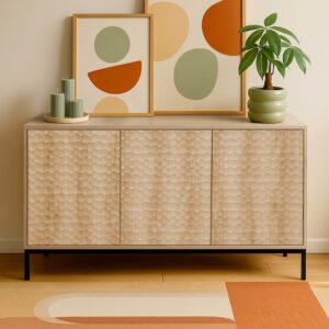 Modernes rechteckiges Sideboard mit 3 Türen L147 cm aus hellem Holz 147x85x40cm Holz Beige Oviala Möbel Esszimmermöbel Sideboards, Highboards & niedrige Anrichten