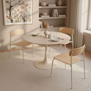 wohnli-moebel-suche-M25133696-1 Runder Esstisch für 4 Personen, 100 cm Durchmesser, beige 0x74x0cm Holz Beige Oviala Möbel Esszimmermöbel Esstische