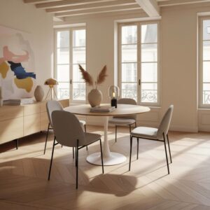 Runder Esstisch für 4 Personen T100 cm Holz 0x74x0cm Holz Braun Oviala Möbel Esszimmermöbel Esstische