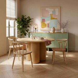 wohnli-moebel-suche-M25133713-1 Moderner runder Esstisch 120 cm heller Holzeffekt 0x75x0cm Holz Beige Oviala Möbel Esszimmermöbel Esstische