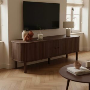 Skandinavischer TV-Schrank mit 2 Türen L150 cm dunkler Holzeffekt 150x55x40cm Holz Braun Oviala Möbel Wohnzimmermöbel TV-Möbel