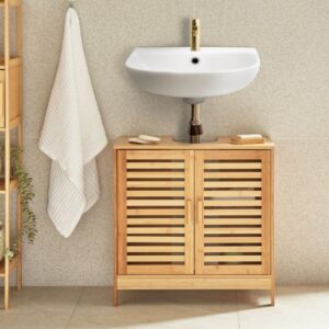 wohnli-moebel-suche-M25134301-1 Badezimmerschrank aus Holz 60cm, heller Holzfarbton 60x60x30cm Bambus Braun Beliani Möbel Badezimmermöbel Badezimmerschränke