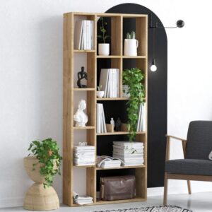 wohnli-moebel-suche-M25134374-1 Bücherregal mit 12 Fächern in Eichenoptik H170 cm 75x170x18cm Spanplatte Braun Calicosy Möbel Wohnzimmermöbel Bücherregale
