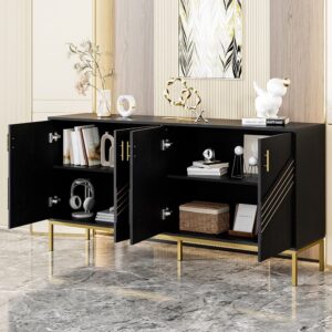 160x81x40cm Spanplatte Schwarz Sweiko Möbel Esszimmermöbel Sideboards, Highboards & niedrige Anrichten