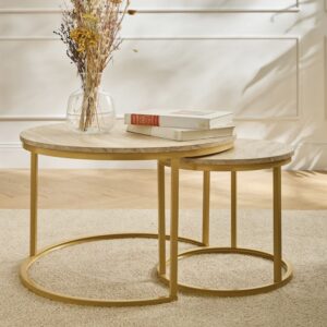 wohnli-moebel-suche-M25135636-1 Set aus 2 Stapeltische - L70 cm - Travertindekor 70x46x70cm Spanplatte Braun Calicosy Möbel Wohnzimmermöbel Couchtische